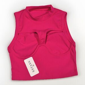 Rose Pink Ribbed Tank Crop Top Y2K Night Out Sleeveless Summer Womens M Festival
